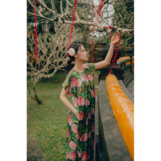 [BLEUDESAIGON] - ĐẦM LỤA PHÁP HOA TRÀ CAMELIA FREESIZE