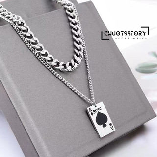 Vòng cổ nam titan không gỉ 2 lớp át bích, dây chuyền bạc thép titan unisex cá tính - VC26 - ChuotsStory