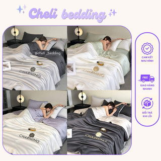 Bộ chăn ga gối phi lụa chingtue 4 món chăn trần bông đủ kích thước