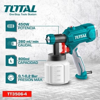Máy Phun Sơn Total TT3506 450W 800ml, Béc 2.5mm, Chính Hãng BH 6T