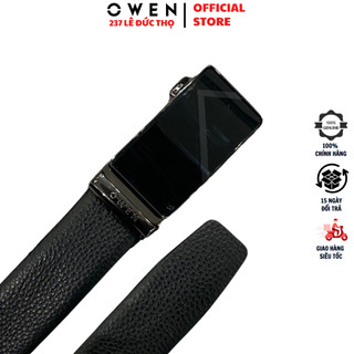 Thắt lưng da nam cao cấp OWEN BELT232615 nịt chất liệu da bò thật dây bền đẹp màu đen mặt hợp kim khóa trượt tự động