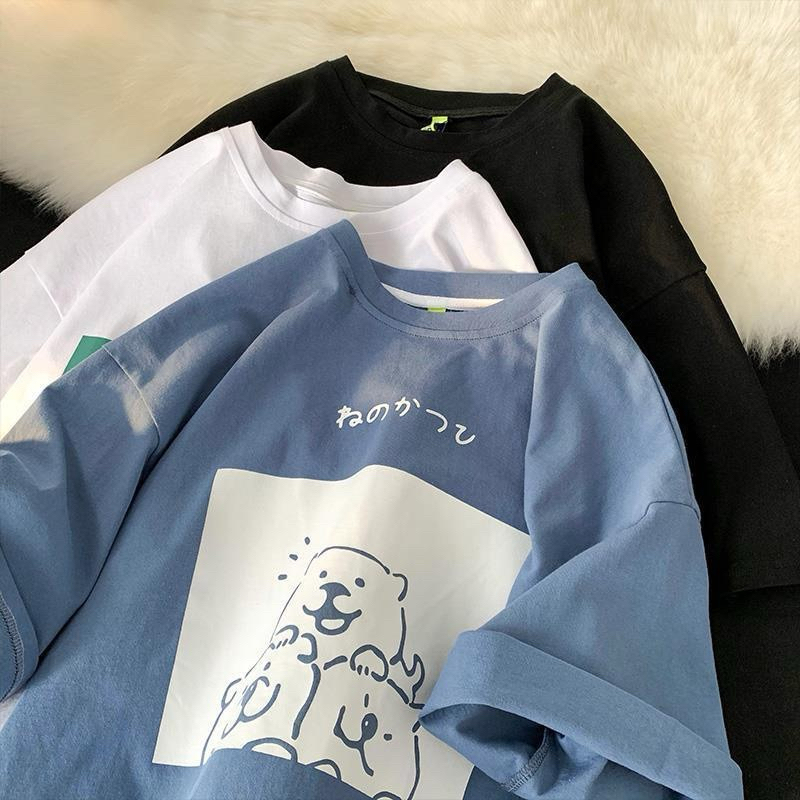 Áo Thun 3158 Cotton Khô Form Rộnh Nam Nữ Unisex In Hình Gấu G99