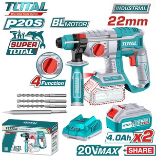MÁY KHOAN ĐỤC BÊ TÔNG DÙNG PIN TOTAL 20V KO CHỔI THAN TRHLI2201/TRHLI20208