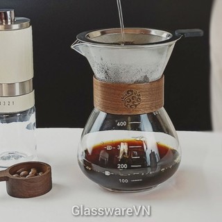 Bình chemex pha cà phê 400ml thủy tinh borosilicate chịu nhiệt phễu lọc cafe v60 inox 304 2 lớp siêu mịn
