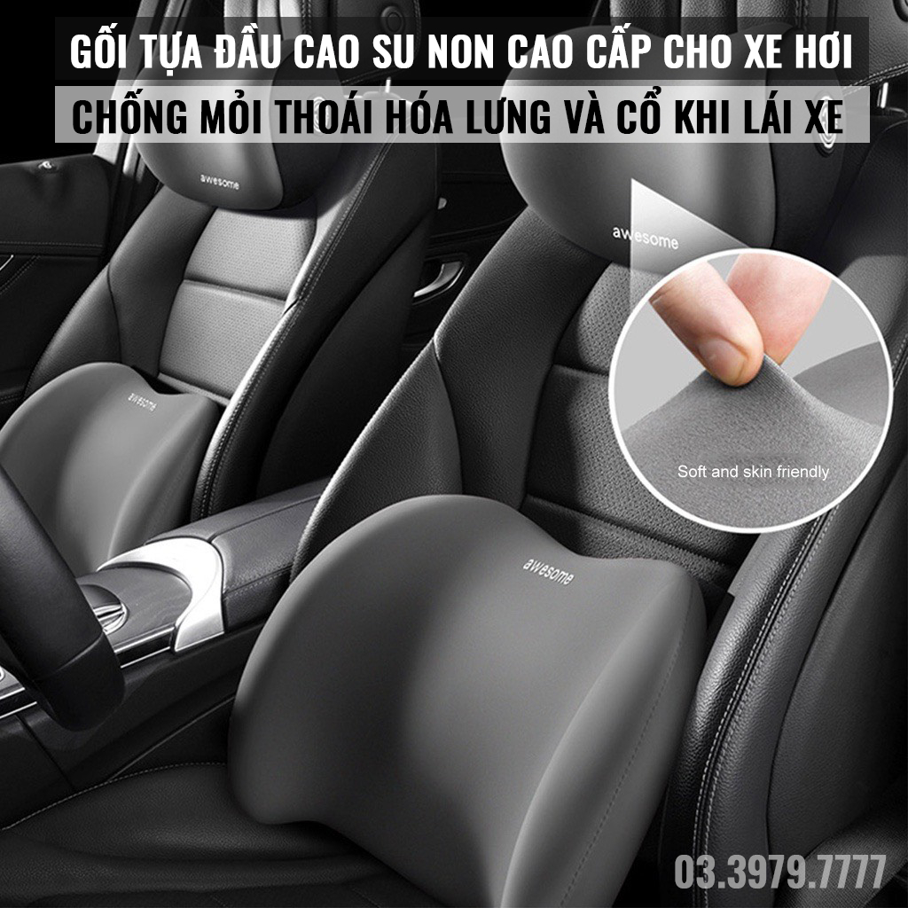 Gối tựa đầu tựa lưng ô tô bằng cao su non chống thoái hóa xương cao cấp