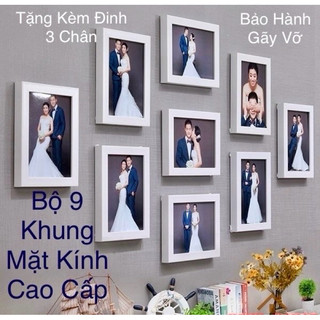 Bộ 9 khung ảnh treo tường, để bàn 3 Size 10x15,13x18,15x21