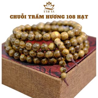 Vòng trầm hương 108 hạt chuẩn trầm tốc tự nhiên, vòng tay trầm hương cho nam và nữ, size 6-7-8mm