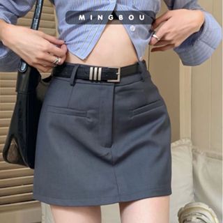 Chân váy chữ A dáng ngắn chất tuyết mưa loại 1 có quần trong tặng dây lưng, Váy ngắn chữ A túi ngang chiết eo MINGBOU
