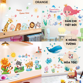 Decal dán tường Orange trang trí phòng ngủ cho bé gái trai hình hoạt hình thước đo chiều cao không thấm nước dính chắc