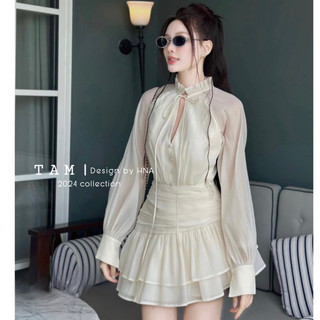 Váy Nữ Sang Chảnh,Đầm Dự Tiệc Chất Liệu Tơ Mềm Mại Thiết Kế 2 Tầng Đính Khuy Giữa Phù Đi Chơi Sự Kiện