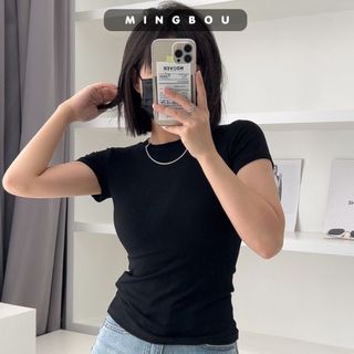 Áo thun nữ trơn babytee cổ tròn tay lỡ chất liệu thun gân dày dặn, Áo thun cộc tay nữ - Ảnh thật tự chụp MINGBOU