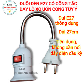 Đuôi đèn E27 có công tắc - Dây lò xo uốn cong tùy ý