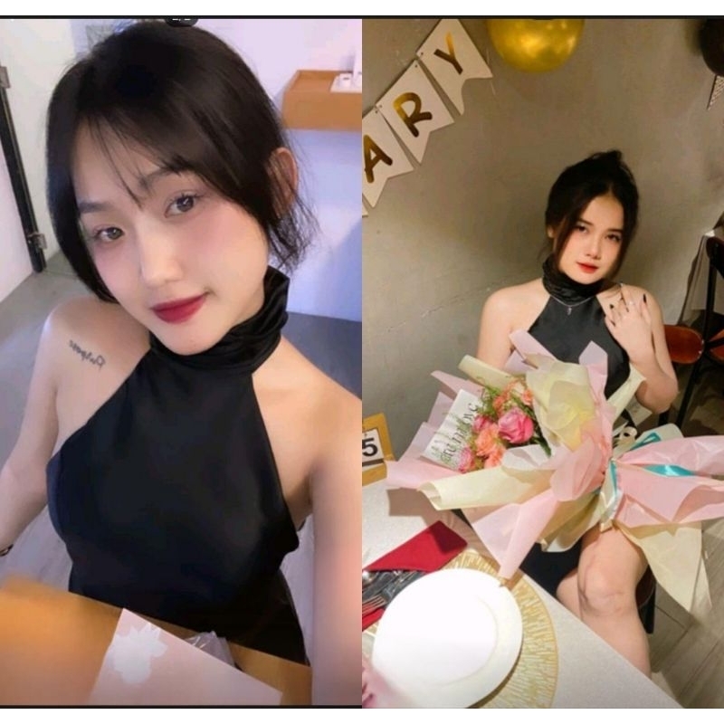 Đầm Lụa Cổ Yếm Hở Lưng Dáng Ngắn Cao Cấp- Váy Lụa Có Mút Ngực hở Dáng Váy Chữ A Cực Kì Tôn Dáng | BigBuy360 - bigbuy360.vn