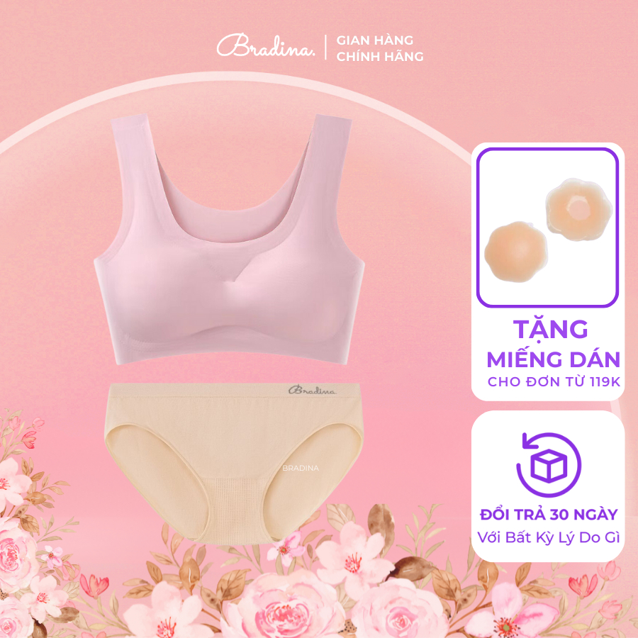 Set Đồ lót nữ Bradina - Áo lót không gọng Bradina Lycra & Quần lót kháng khuẩn SDL10