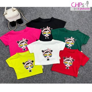Áo Thun Croptop Cộc Tay In Họa Tiết Chipi Cực Xinh Cho Bé Gái