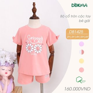 Bộ cổ tròn cộc tay bé gái cotton dokma db1425