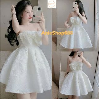 Đầm Dự Tiệc Cúp Ngực Dáng Xoè Đính Nơ Ngực To Chất Liệu Gấm Xốp Sang Chảnh ANIESHOP688