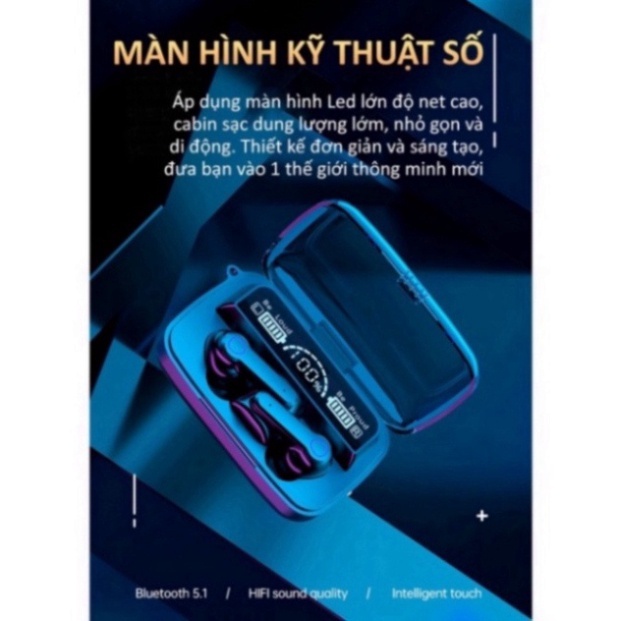 Tai nghe bluetooth M19 chip 5.1 bản mới nhất 2023,tai nghe không dây pin trâu cảm ứng nhạy cùng đèn led và âm thanh đỉnh