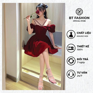 Đầm nhung đỏ trễ vai dễ thương - BT213