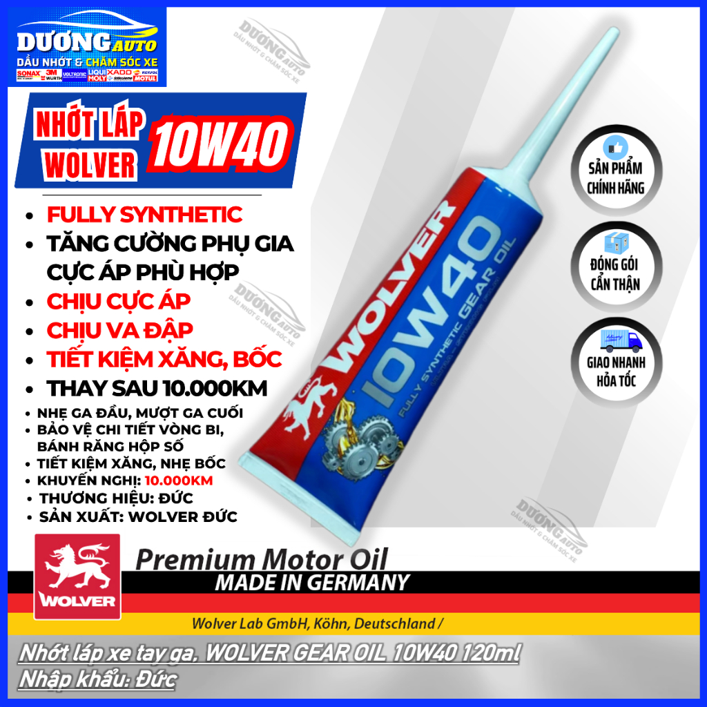 Nhớt láp Wolver 10w40 Fully Synthetic, Nhớt hộp số xe tay ga Wolver Gear Oil 10W40 120ml Nhập khẩu Đ