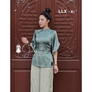 Bộ Đồ Lam Đi Chùa Lụa Viền Ren Cộc Chất Hai Da Bộ Phật Tử Pháp Phục Tay Cộc Cao Cấp Màu Nâu S012