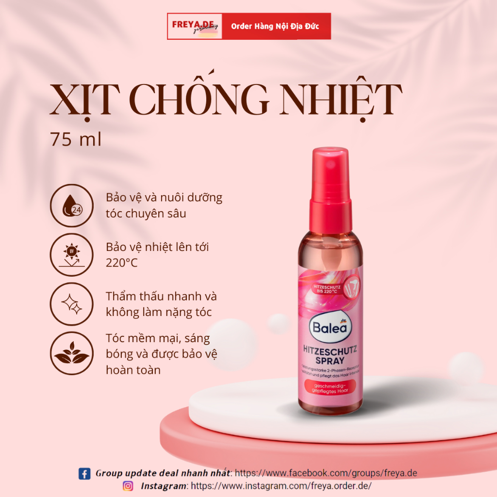 Gel - Xịt chống nhiệt bảo vệ tóc và tạo kiểu Balea  - phù hợp với tóc làm xoăn, duỗi thẳng bằng máy