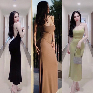 Đầm Body 2 Dây Mảnh hở lưng có mút ngực Chất Thun Lạnh co giản dáng váy dài đuôi cá