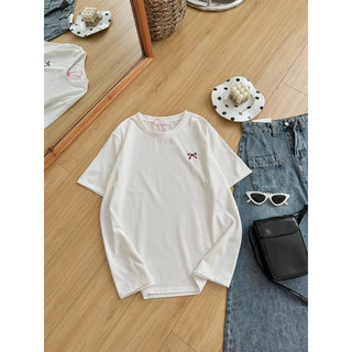 Áo phông cộc tay thêu tag nơ nổi chất cotton mát mịn hàng QC loại 1