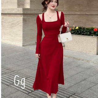 Đầm Tay Dài Thum Tăm Cổ Yếm may liền váy dáng dài quyến rũ chất tăm đẹp