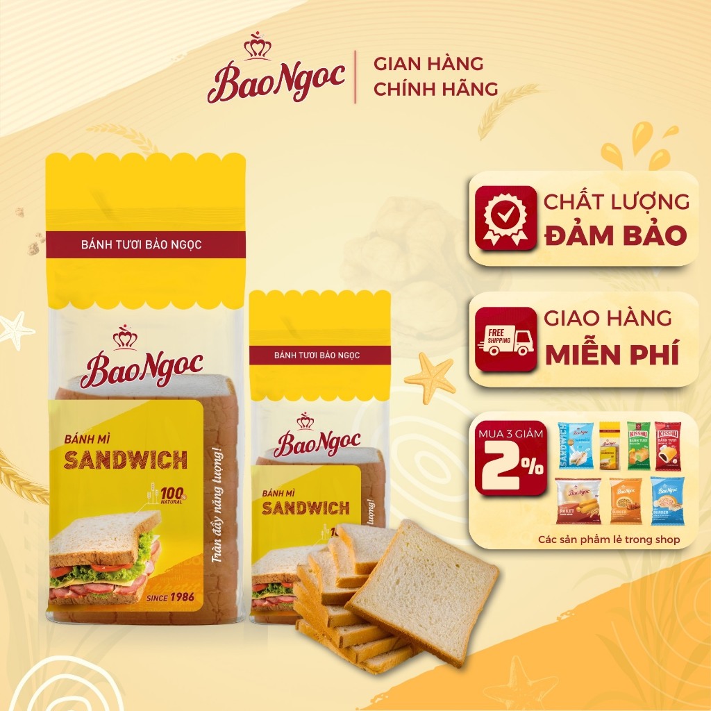   1-5 Túi  Bánh Mì Sandwich Nguyên Vị Truyền Thống Bảo Ngọc  275g  