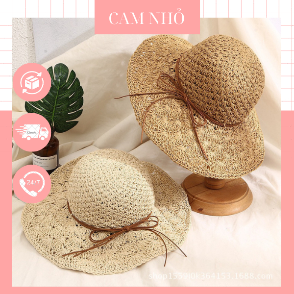 Mũ nón cói thắt nơ dây vintage đi biển cho nữ cực xinh