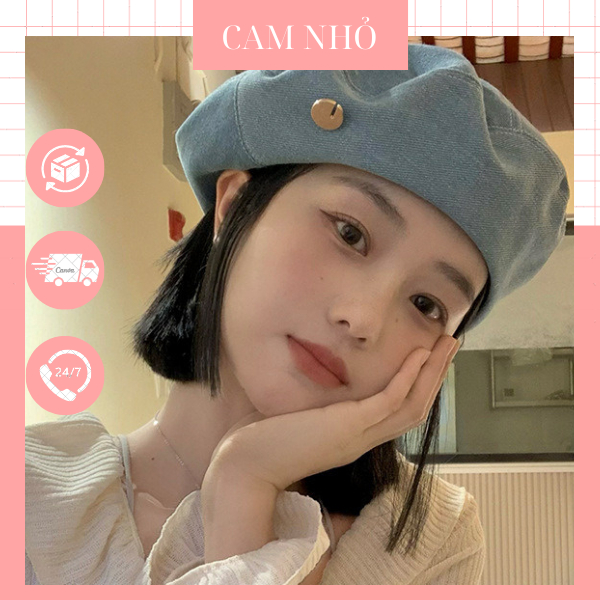 Mũ/ nón nồi mũ beret denim cao cấp phong cách Hàn Quốc cho nữ sành điệu, có gắn tag