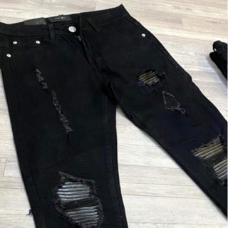 Quần jean nam vá da amiri chất bò rách cao cấp co dãn 4 chiều cực đẹp rin trơn from dáng skinny đẹp quần rin nam Q09