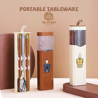 Bộ thìa dĩa đũa INOX 304, bộ set muỗng nĩa có nắp đậy dễ thương mini mang văn phòng, đi học cao cấp SUZUKO BAGS TM17