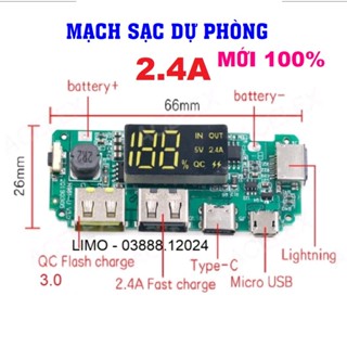 Sỉ✅ Mạch sạc dự phòng 5 cổng 2.4A QC3.0. Có LCD hiển thị, Mạch không giới hạn số lượng cell pin -DIY Sạc dự phòng - Limo