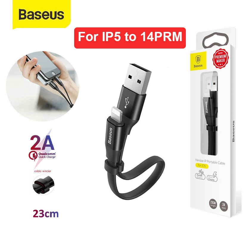 Cáp ngắn BASEUS dùng Pin dự phòng 23Cm cho IP USB to Lighting  Chống rối Siêu bền sạc nhanh 12W - Ni