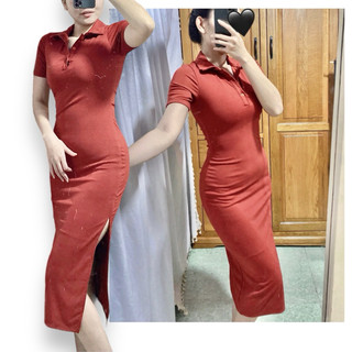 Đầm body sơmi xẻ tà size S eo dưới 65cm