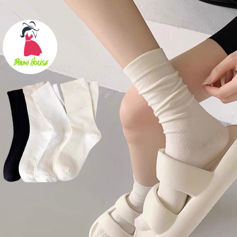 Sét 5 Đôi Tất Cổ Cao, Vớ Vải Cotton Trơn Mềm , 3 Màu Cổ Bo Chun Siêu Co Giãn tt45 { u108 }