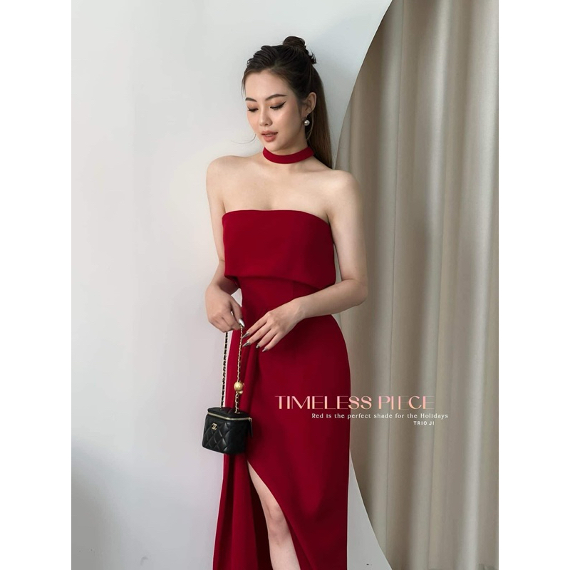 [Pass/Thanh Lý] Đầm Flossy đỏ local brand Trioji Size S còn hộp và giấy nến của hãng