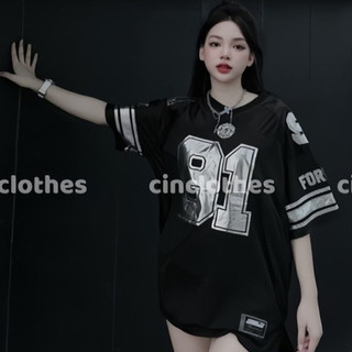 Áo thun tay lỡ nam nữ form rộng chất cotton mềm cồ V in số 91 phong cách Hàn Quốc 2024 MEBEKIDS