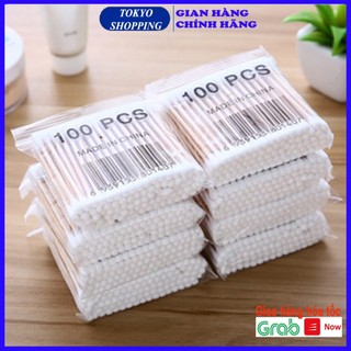 Set 100 Tăm Bông ngoáy tai người lớn thân gỗ cao cấp