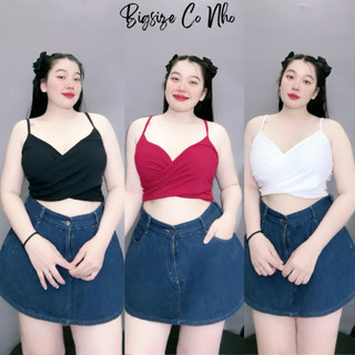 Áo 2 dây bigsize nữ đan chéo kiểu dính liền không mút đệm bra chất gân tăm 60-92kg G104
