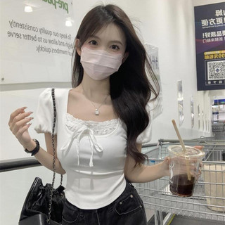 Áo thun nữ coquette dáng ngắn cổ tròn phong cách brandy hàn quốc tiểu thư hottrend DELIZ vải thun tăm mát mùa hè nami