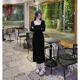 Đầm váy thời trang nữ đi chơi,Đầm cổ vuông body dáng dài chất thun tăm gân 2 màu phong cách trẻ trung sexy tôn dáng