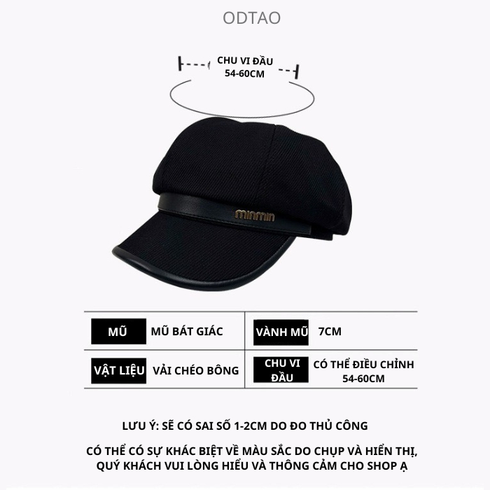Mũ beret Màu Đen Phong Cách retro Nhật Bản Cao Cấp mũ chữ minmin | BigBuy360 - bigbuy360.vn