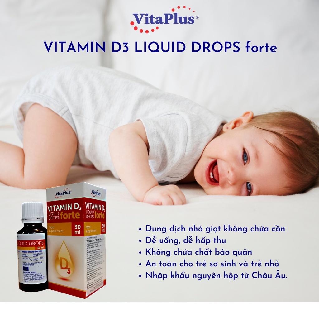 Thực phẩm bảo vệ sức khỏe: Vitaplus Vitamin D3 Forte liquid drops bổ sung vitamin D3 hỗ trợ tăng cường hấp thu date 7/24