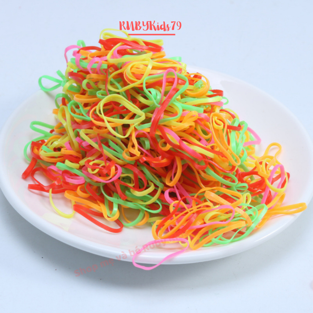 Dây thun buộc tóc cho bé set 2000 sợi cỡ nhỏ nhiều màu siêu dai - rubykids79