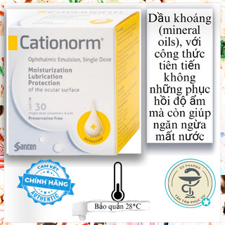 Nhũ tương nhỏ mắt Cationorm Santen dưỡng ẩm, bôi trơn, bảo vệ bề mặt mắt (30 ống x 0,4ml)