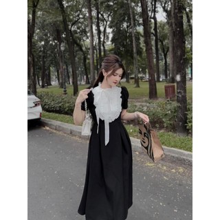 Đầm midi tiểu thư mango phối bèo voan xinh xắn
