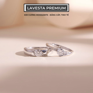 Nhẫn đôi nam nữ kim cương Moissanite kiểm định GRA, bạc xi bạch kim LAVESTA KC66 Marry Me